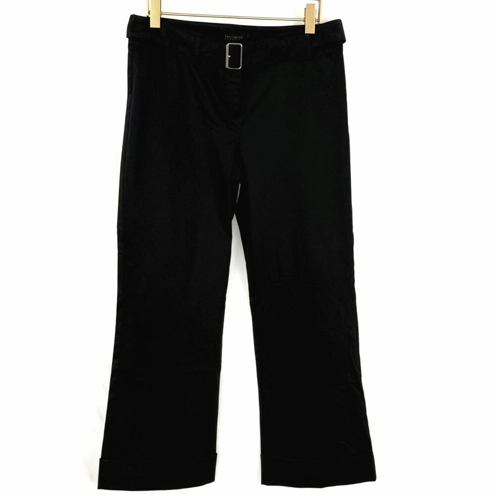 The Limited Women's Stretch Cropped Flare Black Dress Pants Buckle Waist Size 4